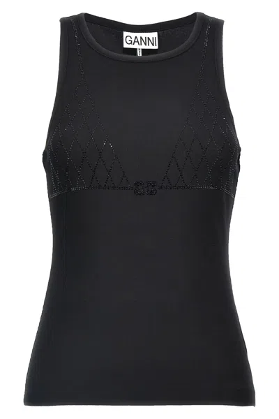 Ganni Rhinestone Tank Top In Black