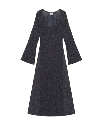 Ganni Lurex-knit Midi Dress In Grey
