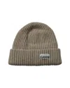 Ganni Rib Knit Beanie In Beige Recycled Wool