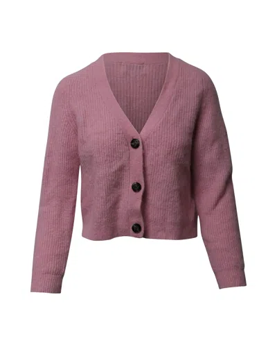 Ganni Rib Knit Cropped Cardigan In Pink Wool