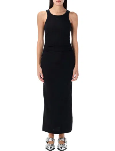 Ganni Soft Cotton Rib Tank Top Long Dress In Black