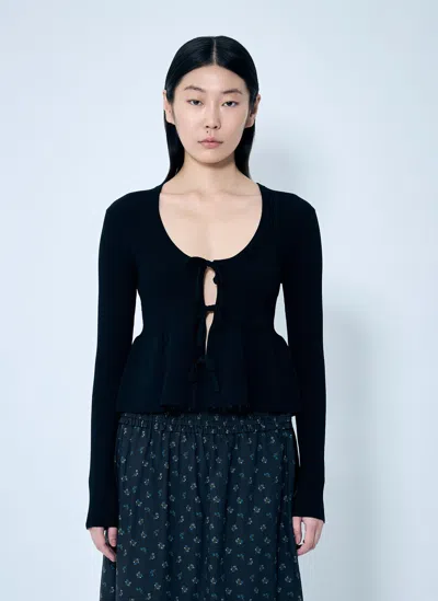 GANNI RIB KNIT TIE-STRING CARDIGAN
