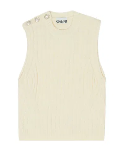 Ganni Rib-knit Vest Top In Nude