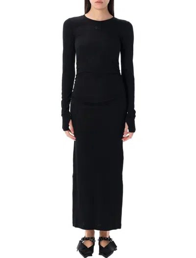 Ganni Rib Long Dress In Black