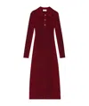 Ganni Melange Rib Long Sleeve Polo Dress In Red