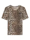 Ganni Soft Cotton Rib Short Sleeve T-shirt Leopard In Brown