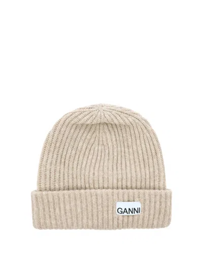 Ganni Ribbed Beanie With Patch