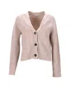 Ganni Ribbed Cardigan In Beige Wool In Beige