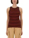 Ganni Red Striped Soft Cotton Rib Tank Top