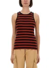 Ganni Red Striped Soft Cotton Rib Tank Top