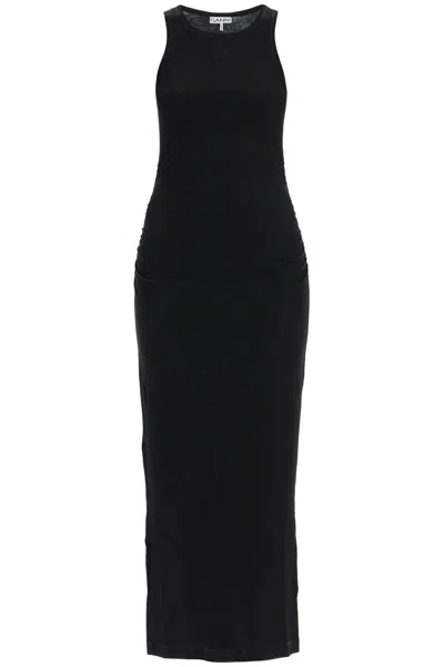 Ganni 'ribbed Jersey Midi Dress With Nine In Black