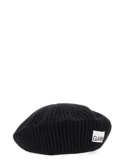 Ganni Ribbed Knit Beanie In Black