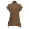 Ganni Ribbed-knit Turtleneck Vest Sweater In Brown Wool In Brown