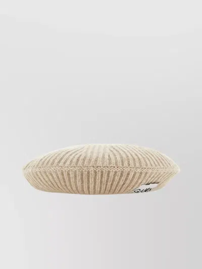 GANNI RIBBED KNIT WOOL BLEND BEANIE