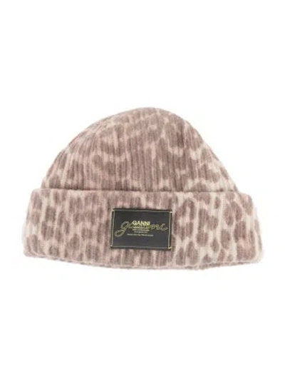 Pre-owned Ganni Ribbed Leopard Print Beanie In Neutral