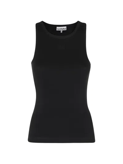 Ganni Women Soft Cotton Rib Tank Top In Black