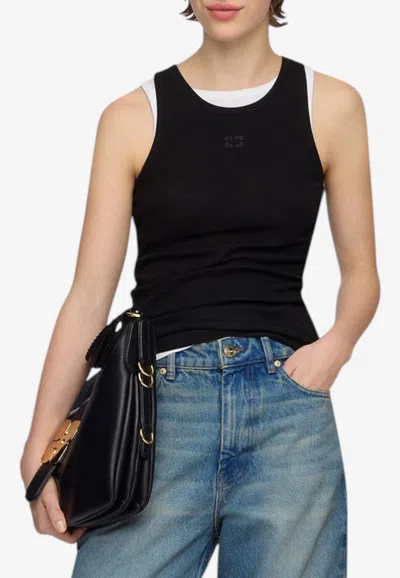 Ganni Ribbed Logo Tank Top In Black