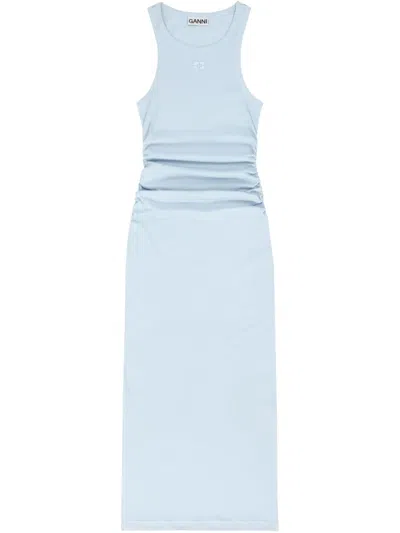 Ganni Ribbed Maxi Tank Dress In Blau