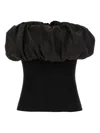 Ganni Black Ribbed Knit Top With Off-shoulder Design In Black