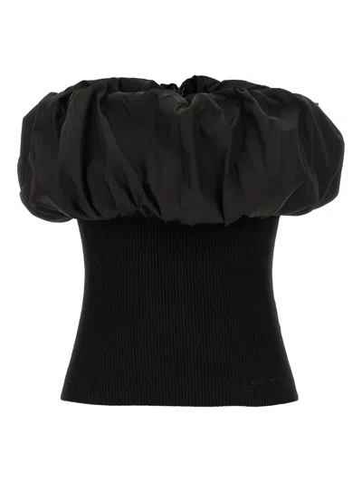 GANNI RIBBED OFF-THE-SHOULDER TOP
