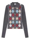 Ganni Long-sleeved Polo Shirt With Argyle Pattern In Multi