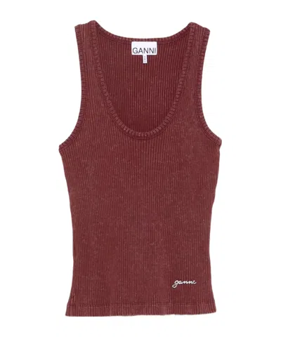 Ganni Ribbed Scoop-neck Tank Top In Red