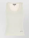 Ganni Ribbed Sleeveless Scoop Neck Tank Top In White