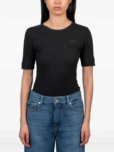 Ganni Logo Embroidery T-shirt In Black
