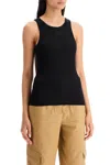 Ganni Ribbed Knit Tank Top With Spaghetti Straps In Black