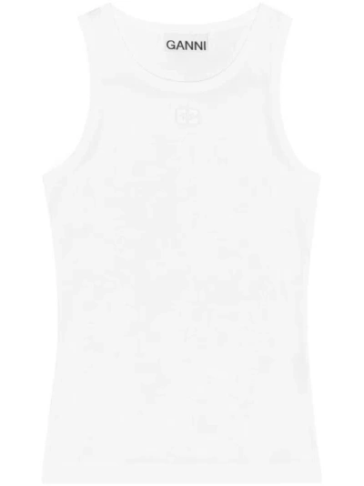 Ganni Ribbed Tank Top In White