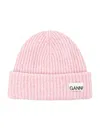 Ganni Wool-blend Light Structured Rib-knit Beanie In Pink