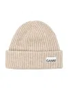 Ganni Ribbed Wool Logo Beanie In Burgundy