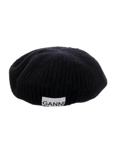 Pre-owned Ganni Ribbed-knit Beret In Black