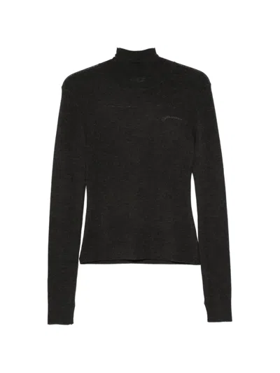 Ganni Ribbed-knit High-neck Sweater In Gray