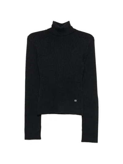 Ganni Ribbed-knit Roll-neck Sweater In Black