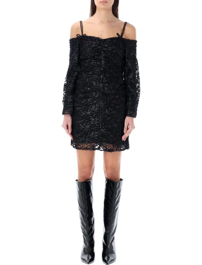 Ganni Black Ribbon Tulle Mini Dress