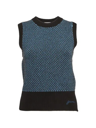 Pre-owned Ganni Rib-knit Sweater Vest In Black
