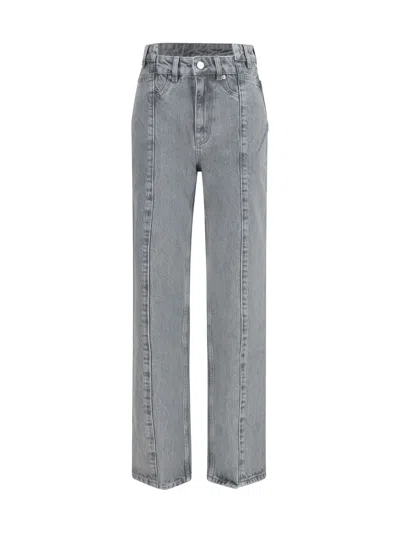 Ganni Rigid Denim Cuffed Jeans In Gray