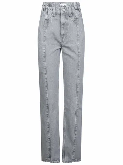 Ganni Rigid Denim Fold Jeans In Gray