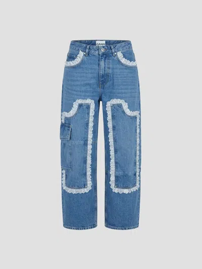 Ganni Rigid Denim Lace Audri Jeans In Blue
