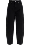 Ganni Black Pants With High Waist And Logo Patch On The Rear In Cotton Woman In Washed Black/black (black)