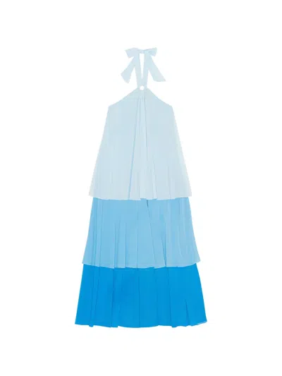 Ganni Ring Halterneck Tiered Midi Dress In Blue