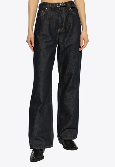 Ganni Rinse Belt Izey Wide-leg Jeans In Blue