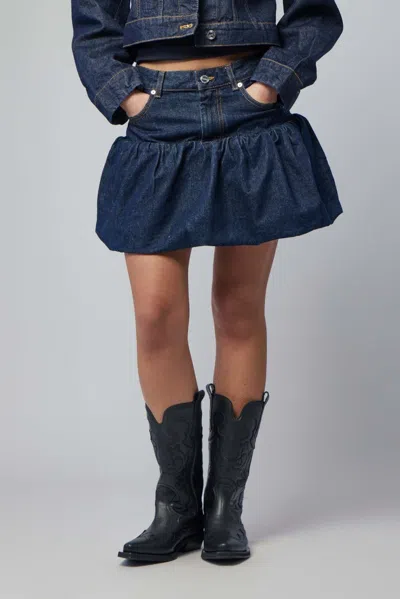 Ganni Rinse Denim Bubble Mini Skirt In Blue