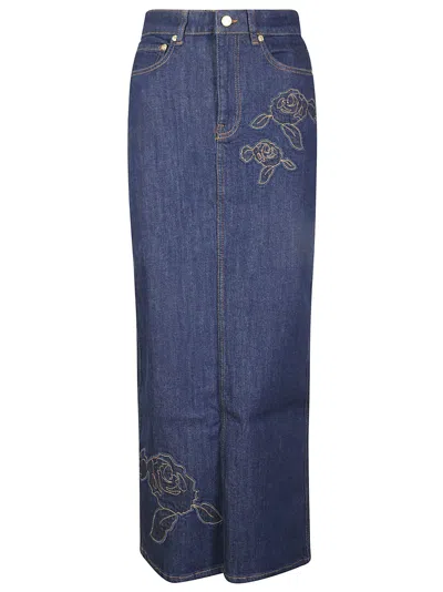 Ganni Rinse Stitch Denim Maxi Skirt In Blue