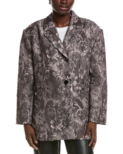 Ganni Rippled Jacquard Oversized Blazer In Black