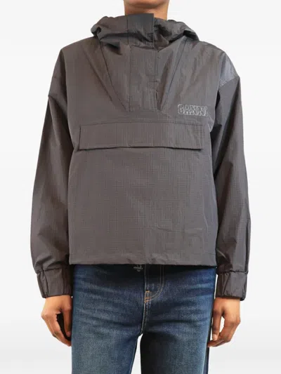 Pre-owned Ganni Ripstop Flap-pocket Anorak In Gray