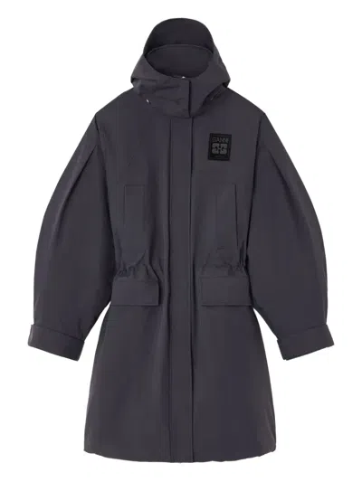 Ganni Ripstop Parka Coat In Gray