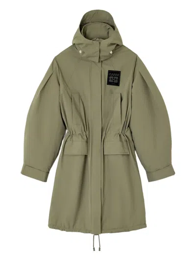 Ganni Ripstop Parka Coat In Green