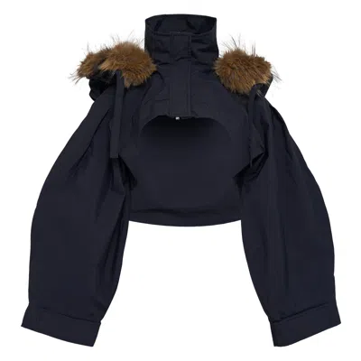 Ganni Ripstop Tri-layer Cropped Jacket In Blue